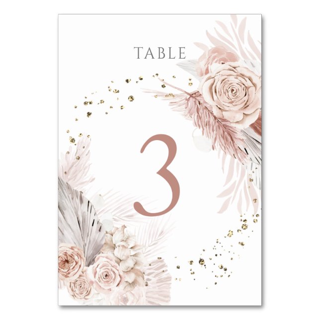 Tarjeta De Mesa Flores de boho acuarela Tabla número 3 (Anverso)