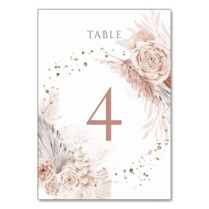 Tarjeta De Mesa Flores de boho acuarela Tabla número 4