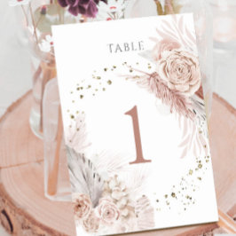 Tarjeta De Mesa Flores de boho de color agua Tabla número 1