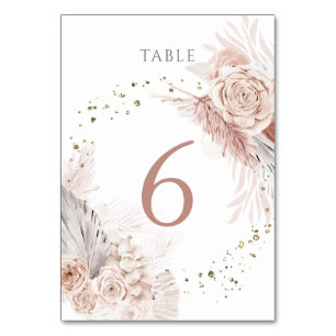 Tarjeta De Mesa Flores de boho de color de agua Tabla número 6