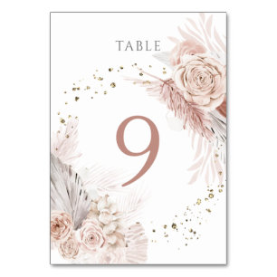 Tarjeta De Mesa Flores de boho de color de agua Tabla número 9