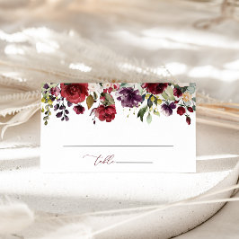 Tarjeta De Mesa Flores de Borgoña, flores rosas, ducha de novias B