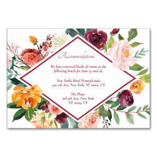 Tarjeta De Mesa Flores De Caída Rústica Vino Cartas De Alojamiento