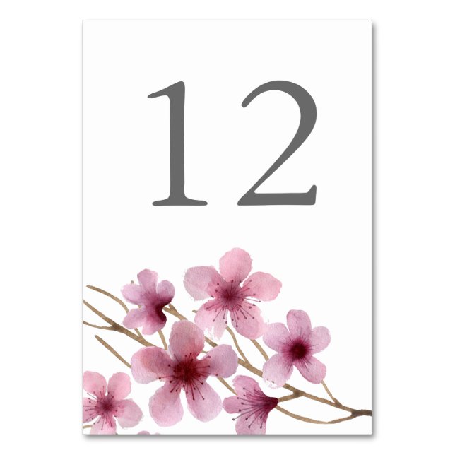Tarjeta De Mesa Flores de cerezo acuarela (Anverso)