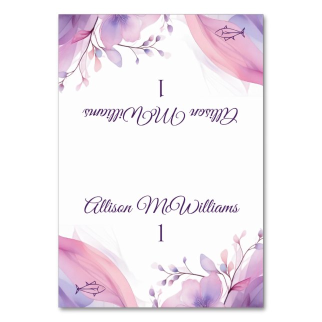 Tarjeta De Mesa Flores de cerezo acuarela-Icono de pescado-Boda- (Anverso)