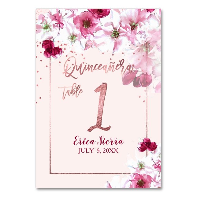 Tarjeta De Mesa Flores de cerezo PixDezines, Quinceanera (Anverso)