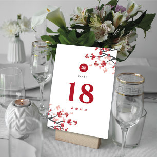 Tarjeta De Mesa Flores de cerezo rojo doble Moda Xi Boda chino