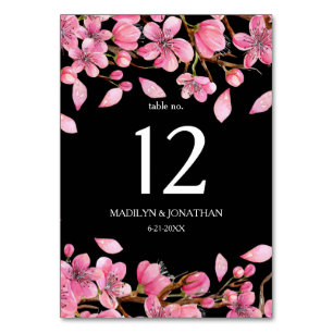 Tarjeta De Mesa Flores De Cerezo Rosa En Negro