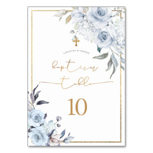 Tarjeta De Mesa Flores de color azul turbio de PixDezines bautismo