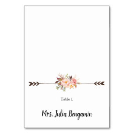 Tarjeta De Mesa Flores de color de agua Bohemias Boda Place Card