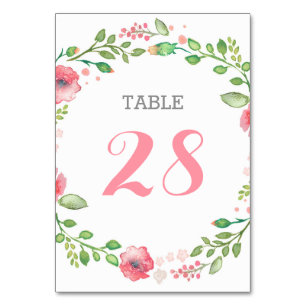 Tarjeta De Mesa Flores de color de agua Wreath Cute Elegante Boda