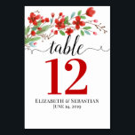 Tarjeta De Mesa Flores de color rojo Boda elegante Boho<br><div class="desc">Haz que la recepción de tu boda sea hermosa con estas tarjetas de número de mesa. Cuentan con un bonito diseño con un brote de flores de color rojo y vegetación a través de la caligrafía de escritura de encaje y de la parte superior. Hay espacio para los nombres de...</div>