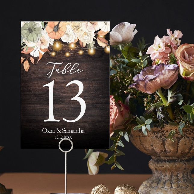 Tarjeta De Mesa Flores de época y calabaza otoño (Subido por el creador)