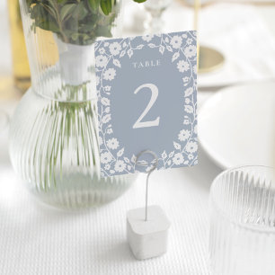 Tarjeta De Mesa Flores de flores blancas románticas azul turquesa