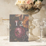 Tarjeta De Mesa Flores de flores de flor barroco oscuro Moody Boda<br><div class="desc">Flores de flores moradas barrocas de Moody otoño números de mesa de bodas</div>