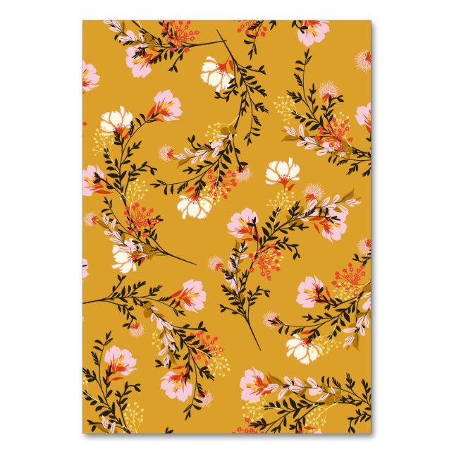 Tarjeta De Mesa Flores de fondo amarillas (Anverso)