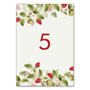 Tarjeta De Mesa Flores de Fresa Silvestre Dulce Roja Boda