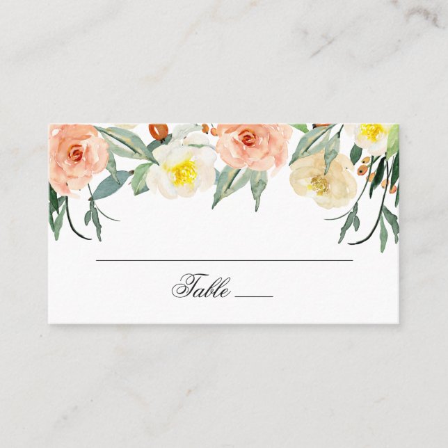 Tarjeta De Mesa Flores de jardín acuáticas. boda floral de Rubor (Anverso)
