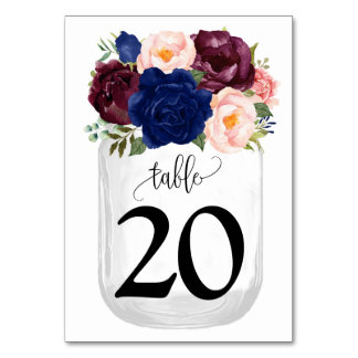 Tarjeta De Mesa Flores de la Marina Matrimonio de Campo Mason Jar