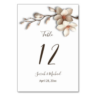 Tarjeta De Mesa Flores de magnolia 3D blancas boda