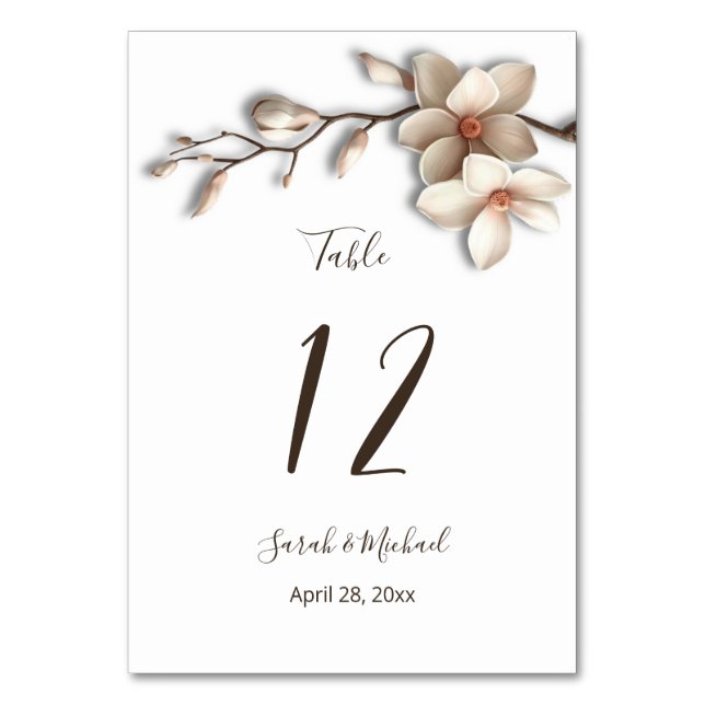 Tarjeta De Mesa Flores de magnolia 3D blancas boda   (Anverso)