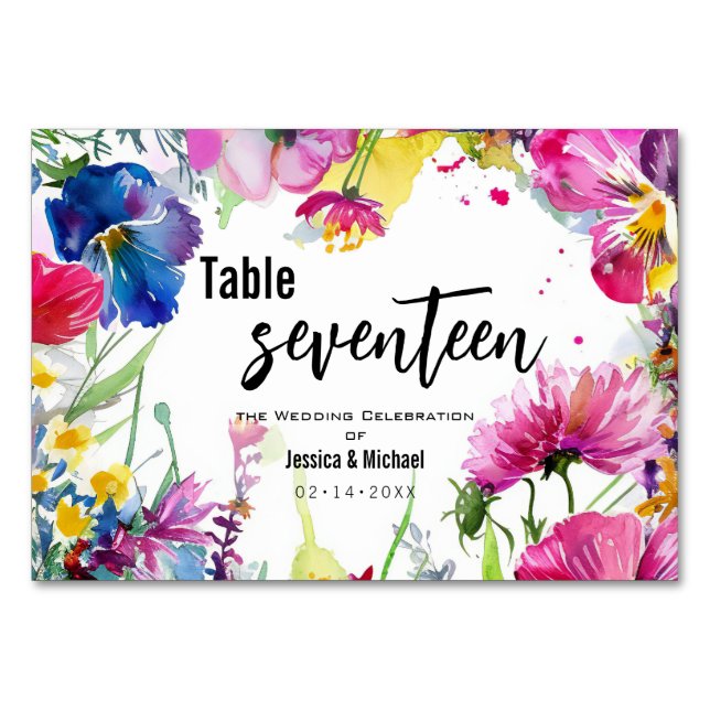 Tarjeta De Mesa Flores de pradera horizontal de dos lados (Anverso)