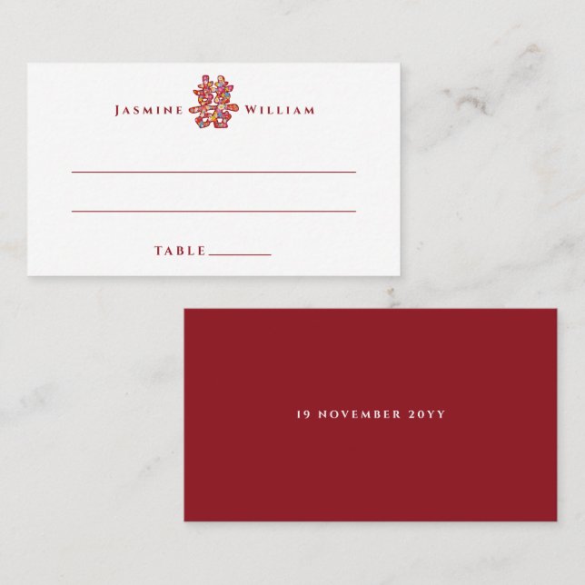 Tarjeta De Mesa Flores de primavera doble felicidad boda china (Anverso / Reverso)