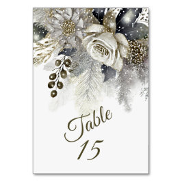 Tarjeta De Mesa Flores de rosas blancas doradas de la fiesta de la