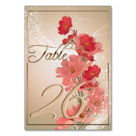 Tarjeta De Mesa Flores de salmón y rojas/Recorte de oro