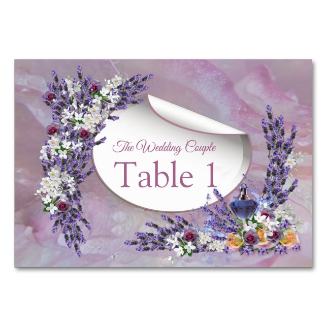 Tarjeta De Mesa Flores de tubérculo y lavanda (Anverso)