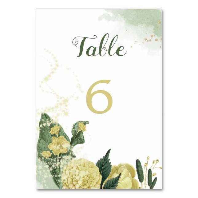 Tarjeta De Mesa flores doradas amarillas botánicas (Anverso)