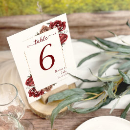 Tarjeta De Mesa Flores elegantes de Borgoña y Plata