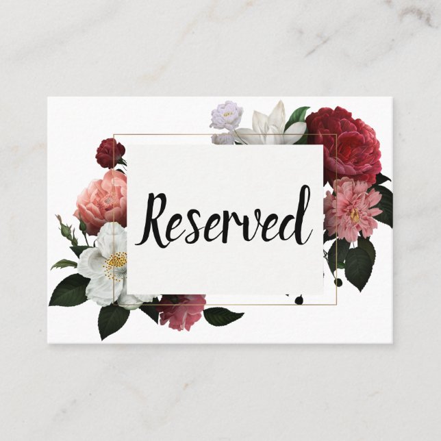 Tarjeta De Mesa Flores elegantes de Borgoña y Rosa (Anverso)