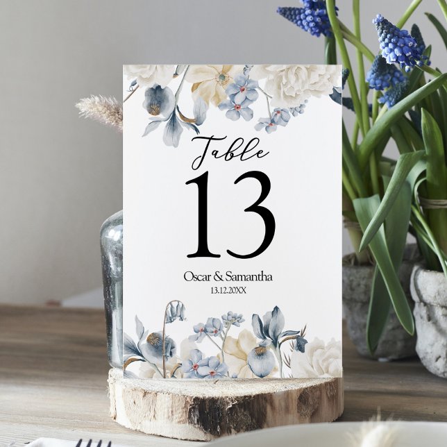 Tarjeta De Mesa Flores Elegantes De Invierno Azul Y Blanco (Subido por el creador)