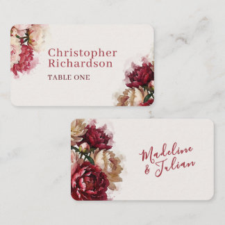 Tarjeta De Mesa Flores en acuarela | Boda romántica de peonías