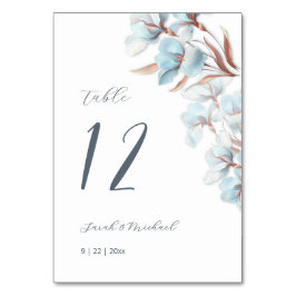 Tarjeta De Mesa Flores en capas azules para boda
