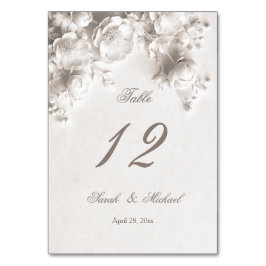 Tarjeta De Mesa Flores esculpidas blancas boda