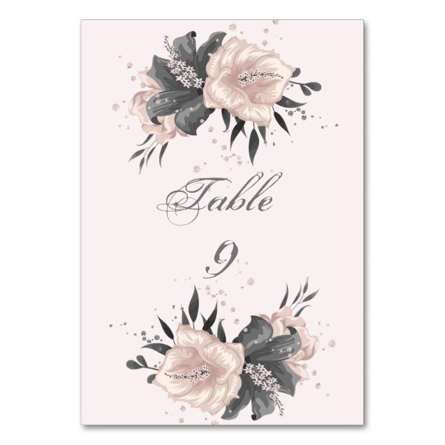 Tarjeta De Mesa flores exóticas grises de rosa polvorientas con br (Anverso)