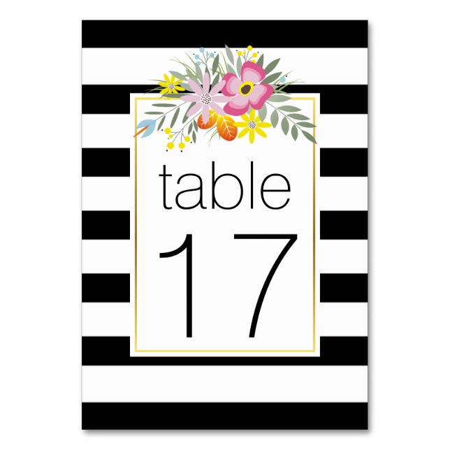 Tarjeta De Mesa Flores folclóricas rosas rayas número de tabla bod (Anverso)