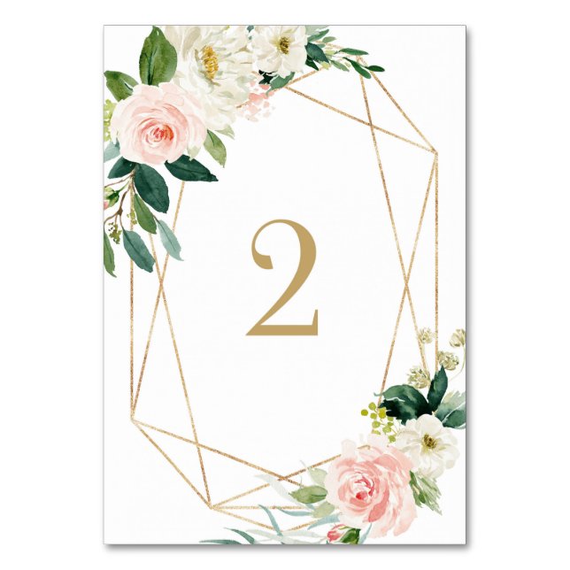 Tarjeta De Mesa Flores Geométricas Acuarela Primavera Mesa 2 Boda (Anverso)