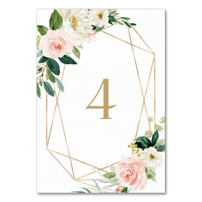 Tarjeta De Mesa Flores Geométricas Acuarela Primavera Mesa 4 Boda (Anverso)