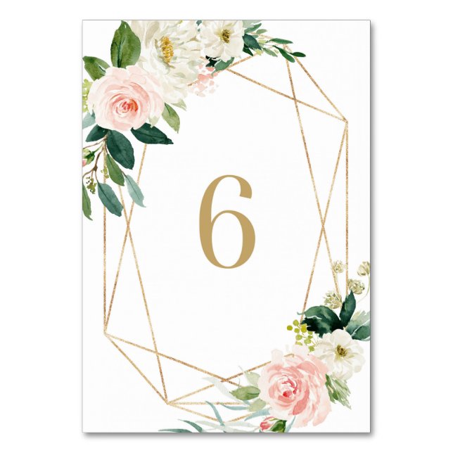 Tarjeta De Mesa Flores Geométricas Acuarela Primavera Mesa 6 Boda (Anverso)