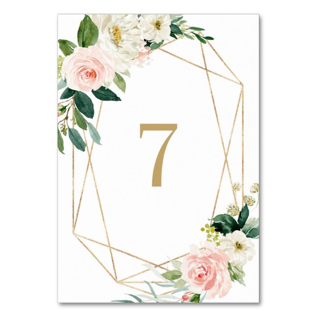 Tarjeta De Mesa Flores Geométricas Acuarela Primavera Mesa 7 Boda (Anverso)