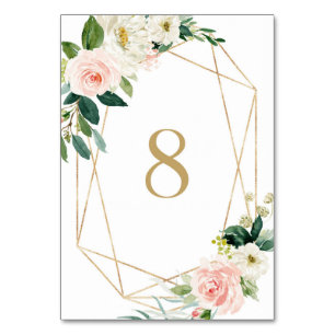 Tarjeta De Mesa Flores Geométricas Acuarela Primavera Mesa 8 Boda