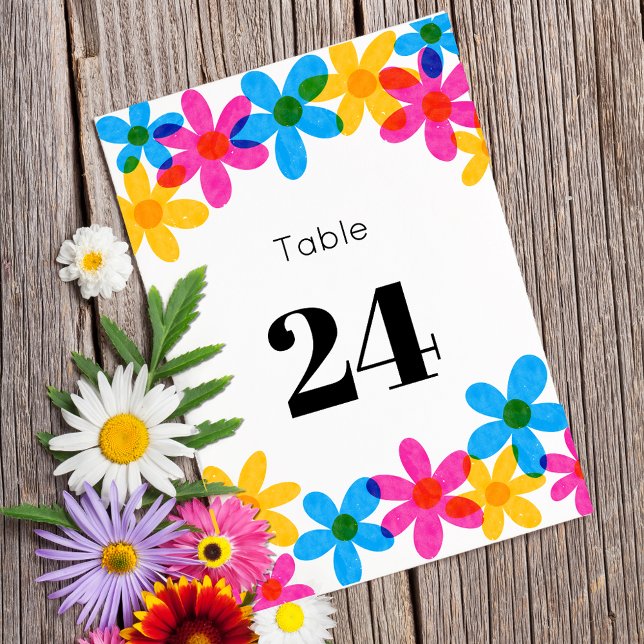 Tarjeta De Mesa Flores Hippie Brillantes y Negrita Boda Primaria (Subido por el creador)