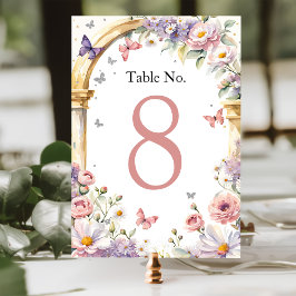 Tarjeta De Mesa Flores Mariposas Lilac Quinceañera