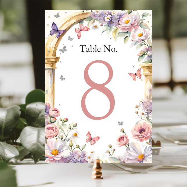 Tarjeta De Mesa Flores Mariposas Lilac Quinceañera (Subido por el creador)