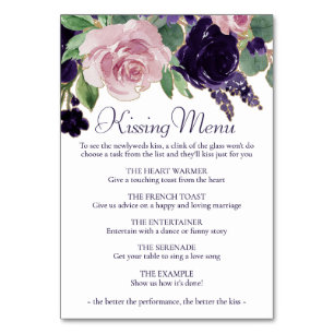 Tarjeta De Mesa Flores   Menú Besado de rosas moradas y rosas