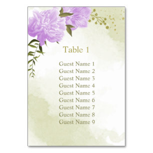 Tarjeta De Mesa Flores moradas románticas grapa de asientos de veg