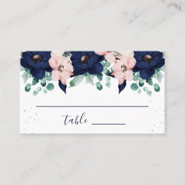 Tarjeta De Mesa Flores Náuticas Azul Marino y Rosa Desmayado | Aco